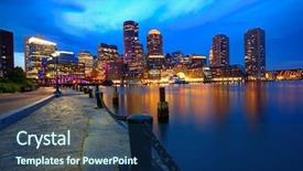  Presentation with boston - Presentation theme enhanced with boston sunset skyline from fan background and a ocean colored foreground