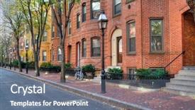  Presentation with apartment buildings - PPT theme featuring boston townhouse brick apartment buildings background and a ocean colored foreground