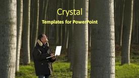  Presentation with laptop - PPT theme consisting of botanist-working-with-laptop-inside background and a tawny brown colored foreground