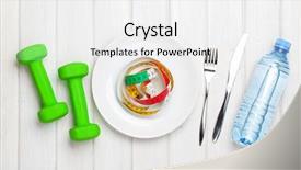 Presentation with healthy food - Audience pleasing PPT layouts consisting of botella de agua - dumbells and healthy food backdrop and a white colored foreground