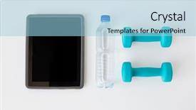  Presentation with healthy lifestyle - PPT theme enhanced with botella de agua - sport healthy lifestyle and objects background and a light blue colored foreground