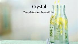  Presentation with beverage - PPT theme featuring botella de agua - tasty cool beverage with lemon background and a sky blue colored foreground