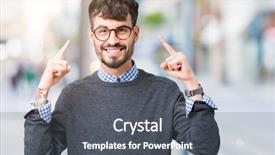  Presentation with man head in hands - Audience pleasing slide deck consisting of both hands finger great idea backdrop and a  colored foreground