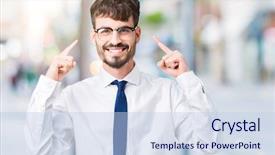  Presentation with great idea - Presentation design consisting of greatjob - young handsome business man wearing background and a light blue colored foreground