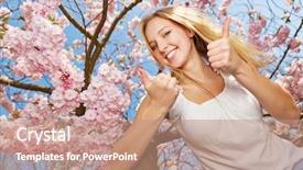 Presentation with hands holding a tree - Presentation having both thumbs up in spring background and a coral colored foreground