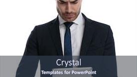  Presentation with tablet - Beautiful presentation featuring bothered-businessman-looking-at-tablet backdrop and a tawny brown colored foreground