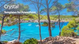  Presentation with valentines day spa - Beautiful PPT theme featuring bots - menorca sea shore front scenery backdrop and a teal colored foreground