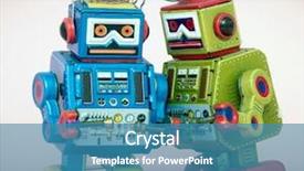  Presentation with robots - Slide deck having bots - two little robots share some background and a teal colored foreground