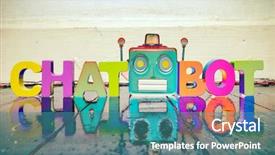  Presentation with chat - PPT theme having bots - word chat bot background and a teal colored foreground