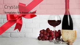  Presentation with bottle red wine - Cool new PPT layouts with bottle and glass of red wine with snack on white wooden table festive ribbon bow on background holiday celebration concept backdrop and a coral colored foreground