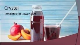  Presentation with fruit juice bottle - Beautiful slide set featuring bottle and glass with fruit backdrop and a light blue colored foreground