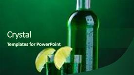  Presentation with lime - Theme consisting of bottle and glasses of absinthe with lime and ice on green background background and a forest green colored foreground