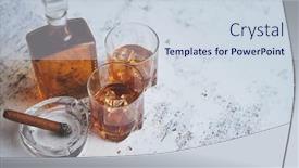  Presentation with cuban - PPT theme consisting of bottle-and-glasses-of-brandy background and a sky blue colored foreground