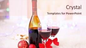  Presentation with decor - Slides consisting of bottle and glasses of wine with christmas decor against colorful bokeh lights background background and a lemonade colored foreground