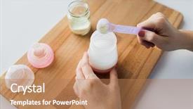 Presentation with baby bottle formula - Slides consisting of bottle and scoop preparing infant background and a coral colored foreground