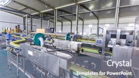  Presentation with production line - Audience pleasing slide deck consisting of bottle assembly line - drinks production plant in china backdrop and a gray colored foreground