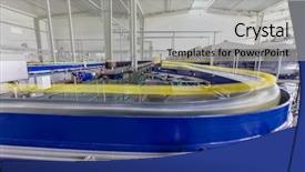  Presentation with production line - Cool new slide deck with yellow reed and frozen river in winter time aerial view backdrop and a tawny brown colored foreground