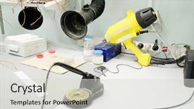  Presentation with production line - Slides consisting of bottle assembly line - production of electronic equipment leds background and a light gray colored foreground