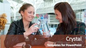  Presentation with eating fish and drink water from pollution oceans - Theme enhanced with bottle break - two happy girls drink water background and a  colored foreground