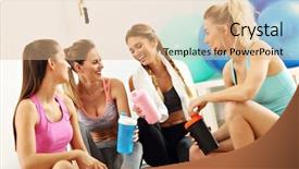  Presentation with gym - Cool new presentation theme with bottle break - young women group resting backdrop and a coral colored foreground