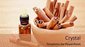  Presentation with essential oil - Slides featuring bottle of cinnamon essential oil background and a coral colored foreground