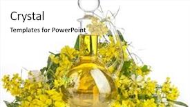  Presentation with rapeseed oil - Colorful presentation theme enhanced with bottle decanter oil with flower backdrop and a white colored foreground