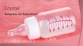  Presentation with milk in bottle - Colorful presentation design enhanced with bottle for milk on pink towel background backdrop and a coral colored foreground