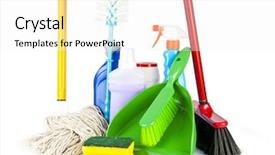  Presentation with cleaning - Theme consisting of bottle green - collection of cleaning products background and a sky blue colored foreground