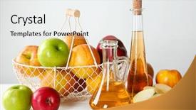  Presentation with bottle - Audience pleasing PPT theme consisting of bottle jug with apple vinegar backdrop and a sky blue colored foreground