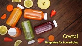  Presentation with detox - PPT theme enhanced with bottle lemon juice - detox drinks on wooden background background and a tawny brown colored foreground