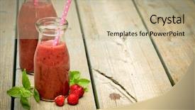  Presentation with wood rustic - Cool new presentation theme with juice bottle - strawberry smoothie freshly made backdrop and a soft green colored foreground
