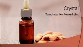  Presentation with almond - Amazing presentation having bottle of almond essential oil - beauty treatment backdrop and a soft green colored foreground