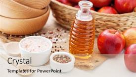  Presentation with apple cider vinegar - PPT theme featuring bottle of apple cider vinegar background and a lemonade colored foreground