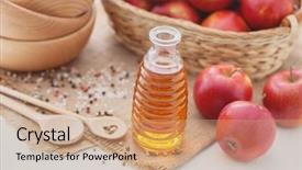  Presentation with apple cider vinegar - Colorful PPT layouts enhanced with bottle of apple cider vinegar backdrop and a coral colored foreground