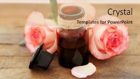  Presentation with essential oil - Theme featuring bottle of aroma oil background and a coral colored foreground