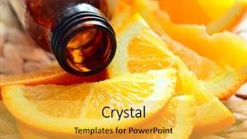  Presentation with essence - PPT theme consisting of bottle of aromatic essence and fresh oranges background and a yellow colored foreground