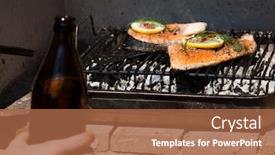  Presentation with beer bottle - Slide deck with cheerful people eating tasty bbq - bottle of beer in man's background and a red colored foreground