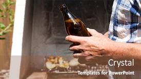  Presentation with beer bottle - PPT layouts having cheerful people eating tasty bbq - bottle of beer in man's background and a tawny brown colored foreground