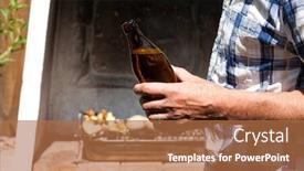  Presentation with beer bottle - Beautiful slide deck featuring cheerful people eating tasty bbq - bottle of beer in man's backdrop and a coral colored foreground
