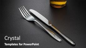  Presentation with beer bottle - PPT theme consisting of bottle of beer knife and fork on black background and a dark gray colored foreground