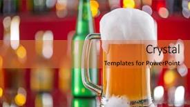 Presentation with beer bottle - Beautiful PPT theme featuring bottle of beer with glass on bar desk close-up backdrop and a red colored foreground