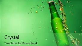  Presentation with beer bottle - Slide set having bottle of beer with splash around on green background background and a seafoam green colored foreground