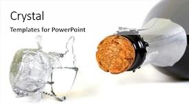  Presentation with floral border over white - Cool new slides with bottle of champagne with cork backdrop and a  colored foreground