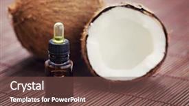  Presentation with coconut oil - PPT layouts consisting of bottle of coconut essential oil - beauty treatment background and a tawny brown colored foreground