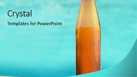  Presentation with cold beer - Presentation with bottle of cold fresh beer on table on sea or ocean background background and a arctic colored foreground