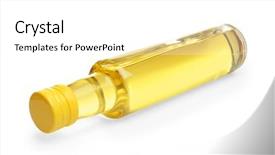  Presentation with glass bottle packaging - Slide deck having bottle of cooking oil isolated background and a  colored foreground