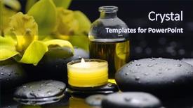  Presentation with essential oil - Theme featuring bottle of essential oil and branch yellow orchid with candle on zen stones background and a wine colored foreground