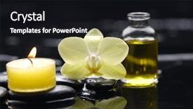  Presentation with essential oil - Colorful presentation design enhanced with bottle of essential oil and yellow orchid with candle on pebble backdrop and a black colored foreground