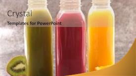  Presentation with fruit juice bottle - Cool new presentation design with bottle of fruit juice with orange kiwi and berry fruit backdrop and a mint green colored foreground