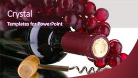  Presentation with corkscrew - Colorful PPT theme enhanced with bottle of great wine and corkscrew isolated on white backdrop and a wine colored foreground
